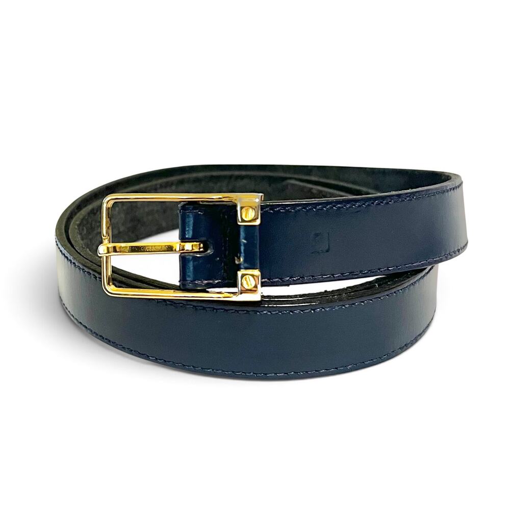 Vintage Pierre Cardin Navy Blue Leather Minimalist Belt Size M/L